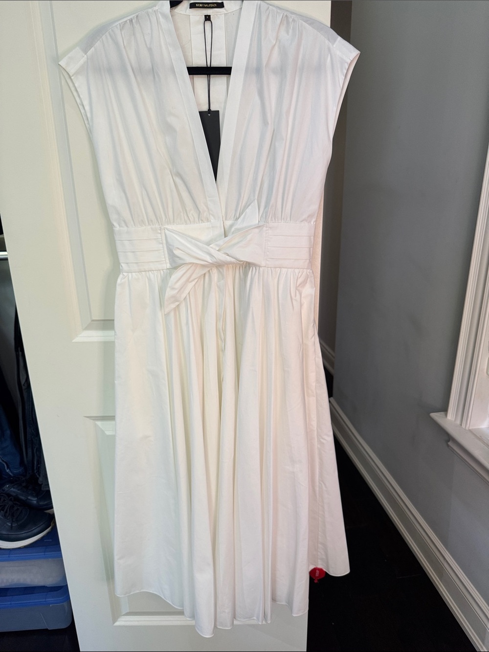 Kobi Halperin White V-Neck Tie-Waist Midi Dress